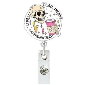 “Dead Inside But Caffeinated” Retractable Badge Reel With Swivel Alligator Clip